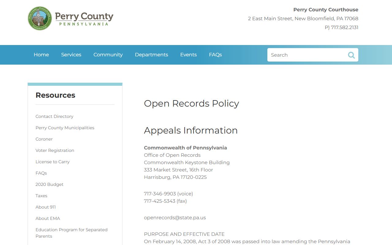 Perry County jail mugshots open records request policy